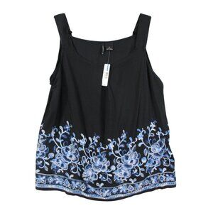 New Directions Womens Embroidered Floral Black Sleeveless Top Rayon Size XL